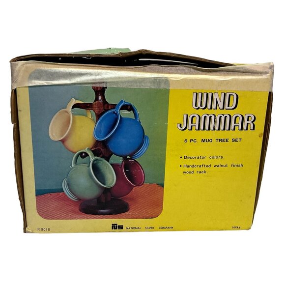 Vtg 70s Nasco Mugs Wind Jammer Set of 4 Blue Red Yellow Green w/ Box No Stand - Picture 3 of 5